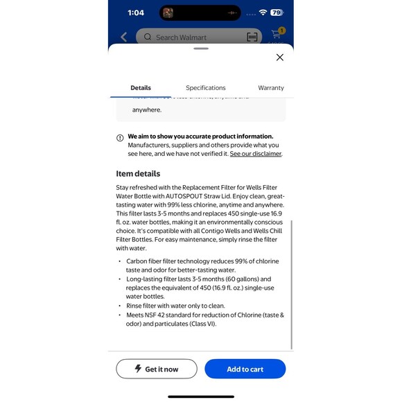 Contigo Replacement Filters 2 Cartridges Model No 1217724 BRAND NEW 2 packs - Picture 7 of 11